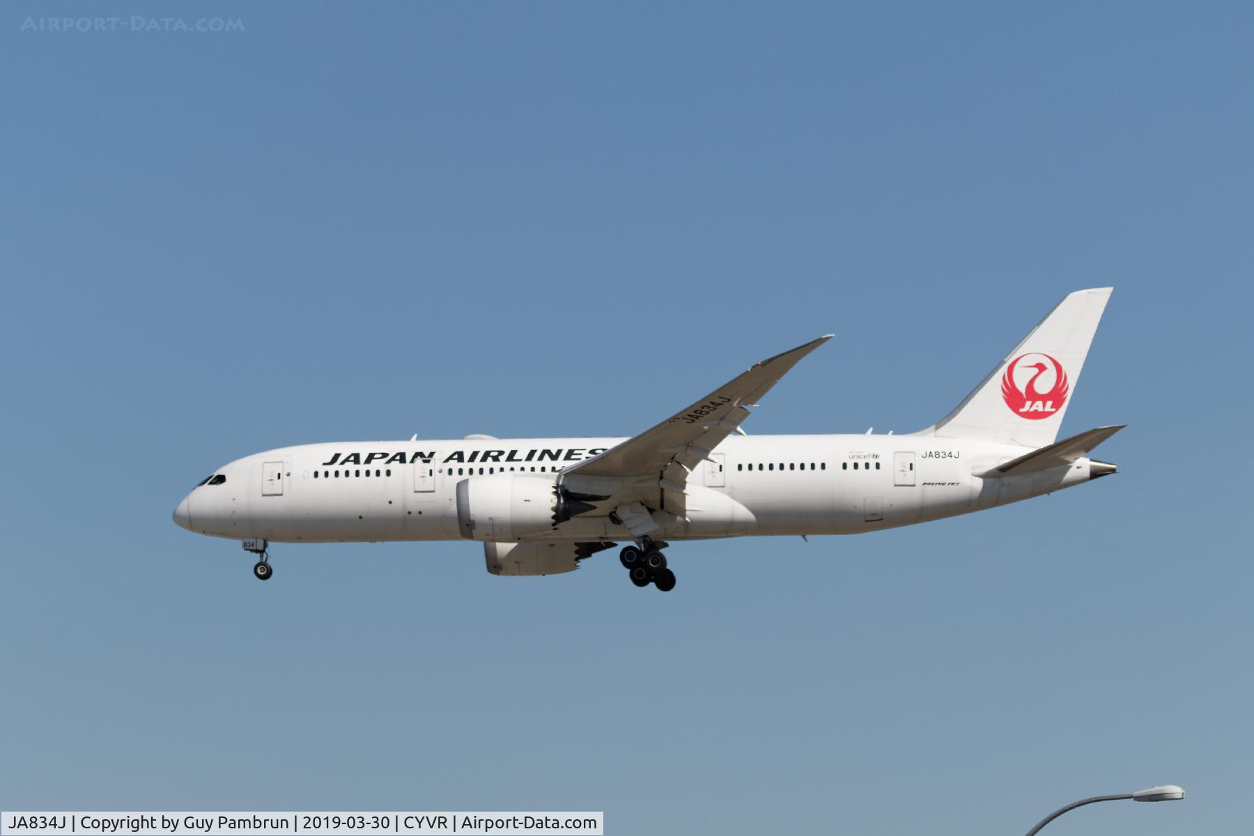 JA834J, 2013 Boeing 787-8 Dreamliner C/N 34842, Landing
