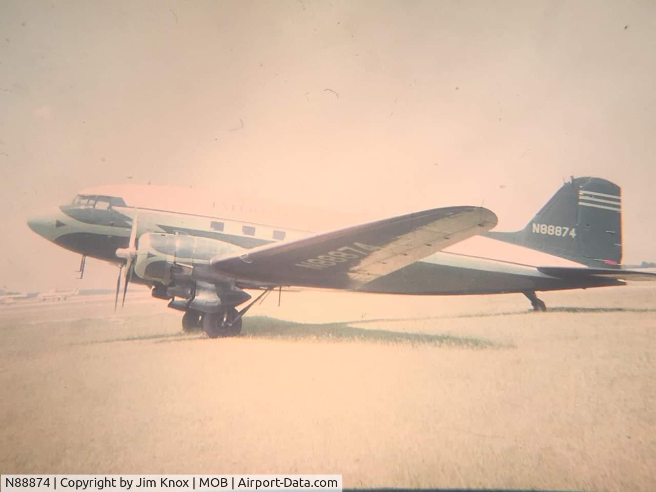 N88874, 1944 Douglas DC3C (C-47A) C/N 12693, Taken in 1968, Mobile Alabama. Jim Knox was the owner/Pilot.