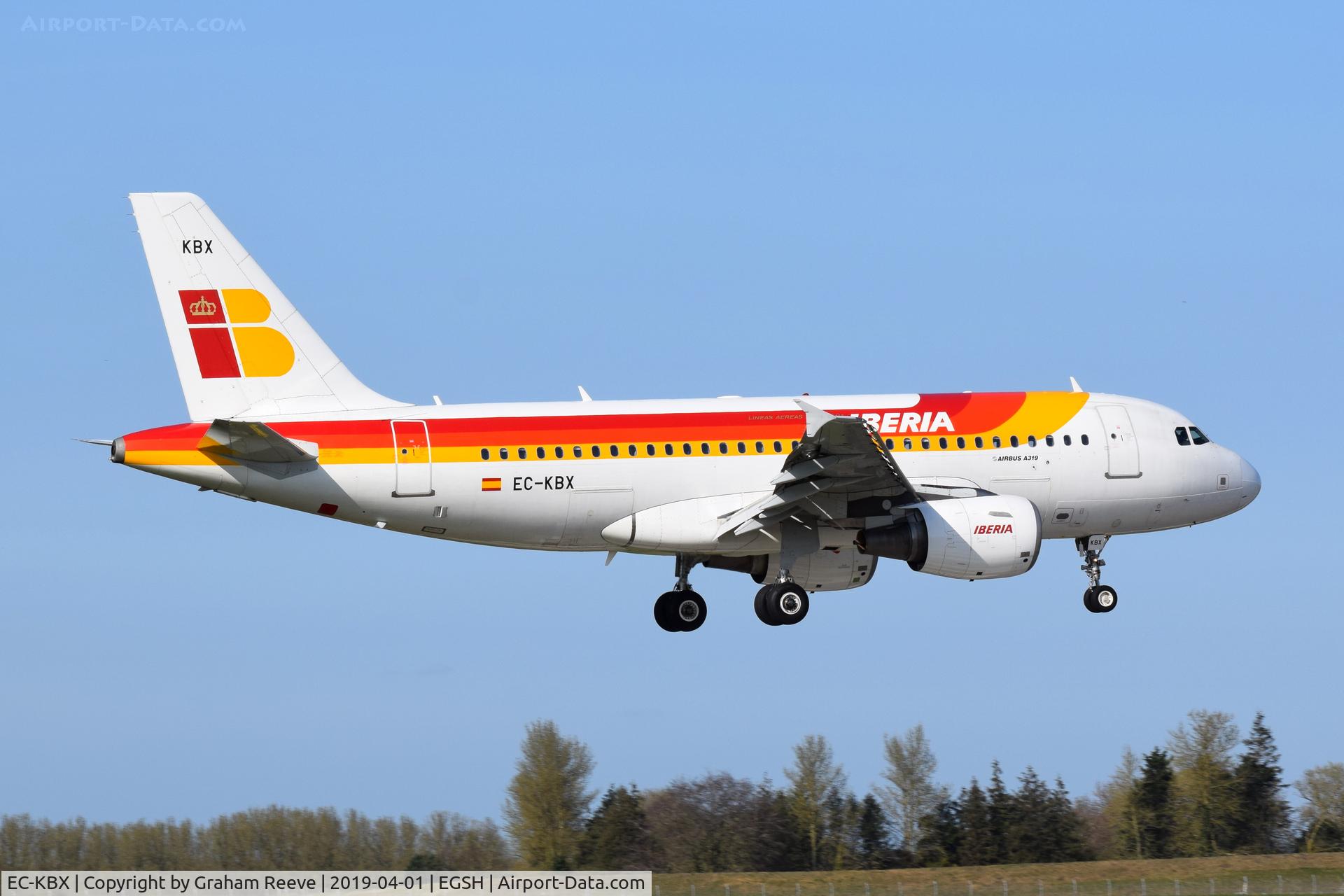 EC-KBX, 2007 Airbus A319-111 C/N 3078, Landing at Norwich.