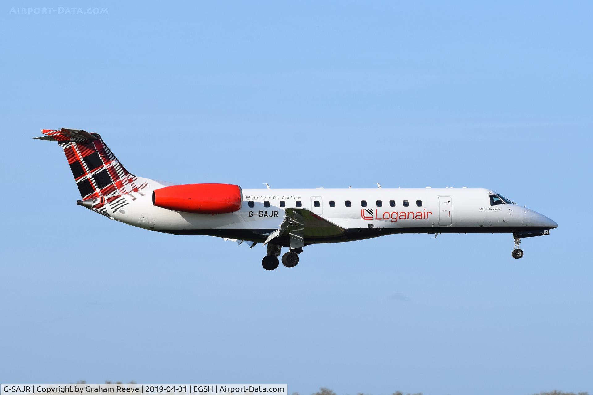 G-SAJR, 2001 Embraer ERJ-135ER (EMB-135ER) C/N 145431, Landing at Norwich.