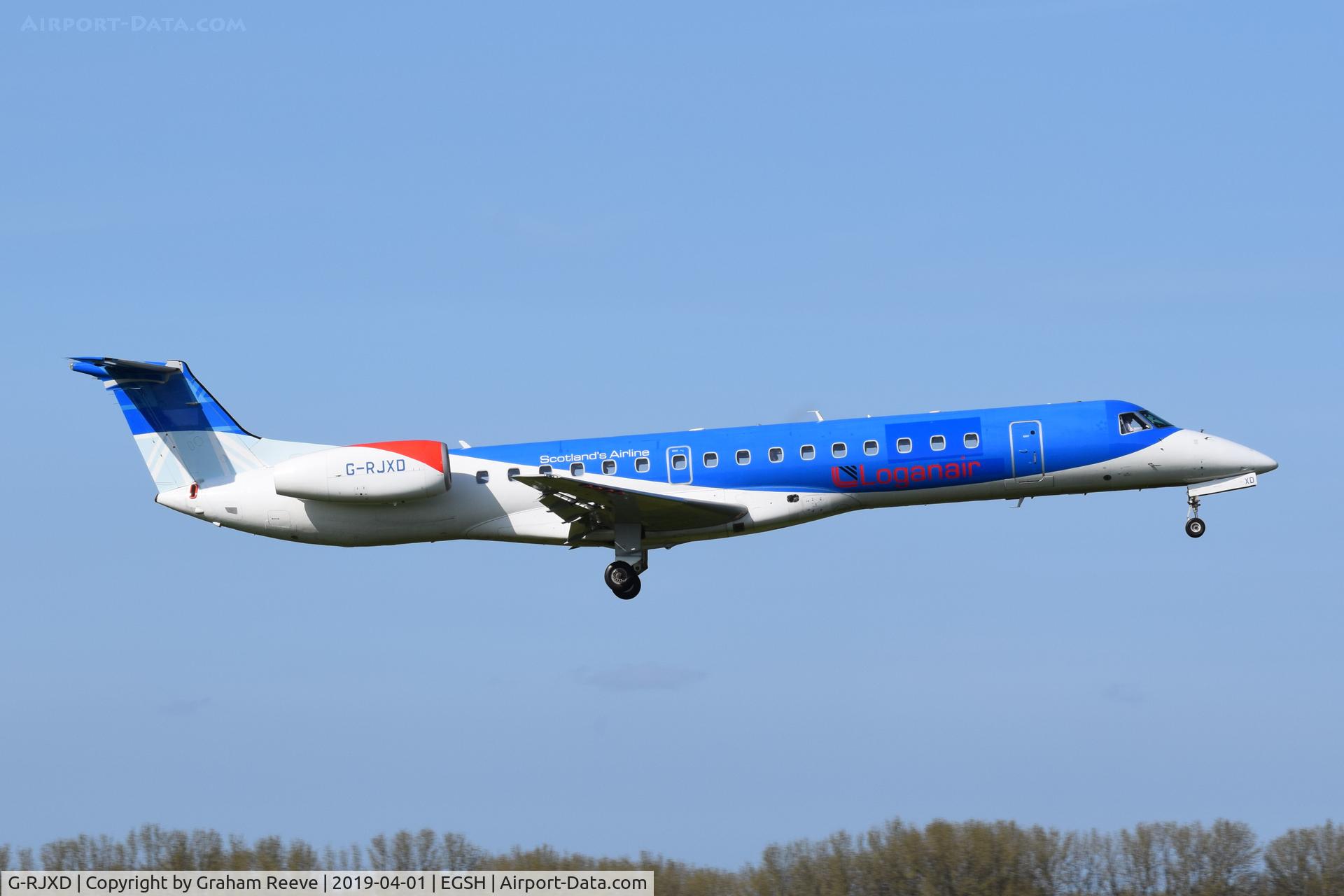 G-RJXD, 2000 Embraer EMB-145EP (ERJ-145EP) C/N 145207, Now flying with Loganair logo's.