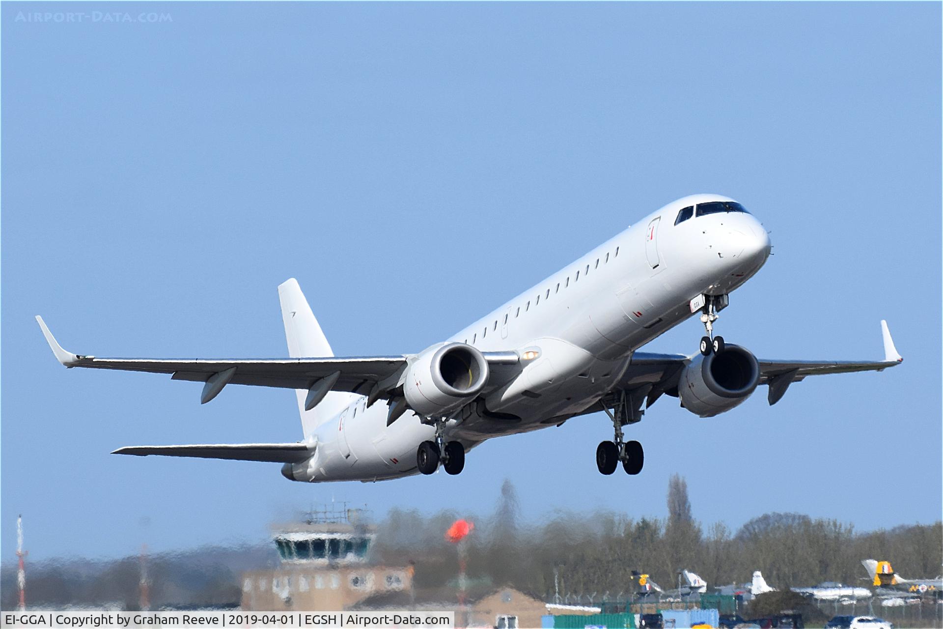 EI-GGA, 2008 Embraer ERJ 190-200LR C/N 19000184, Departing from Norwich.