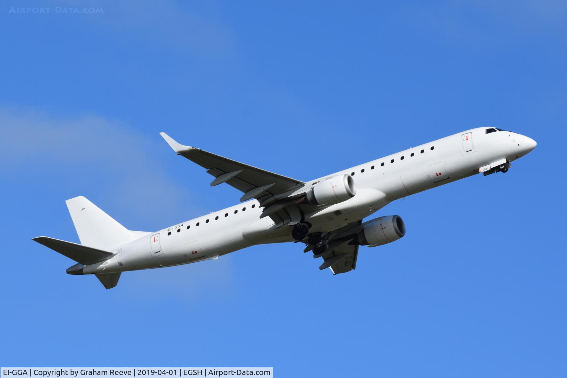 EI-GGA, 2008 Embraer ERJ 190-200LR C/N 19000184, Departing from Norwich.