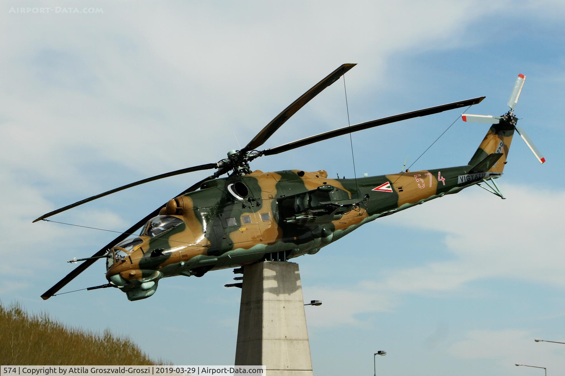 574, Mil Mi-24D Hind C/N K220574, Displayed in public area of Szolnok. Hungary