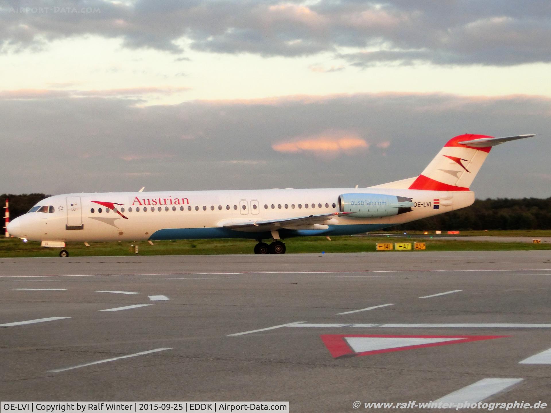 OE-LVI, 1993 Fokker 100 (F-28-0100) C/N 11468, Fokker 100 F28-0100 - OS AUA Austrian Airlines 'Prague' - 11468 - OE-LVI - 25.09.2015 - CGN