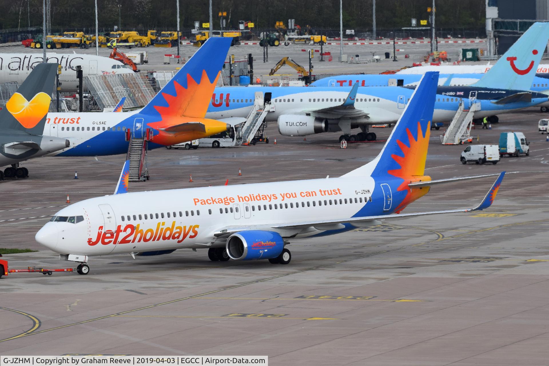 G-JZHM, 2016 Boeing 737-8MG C/N 63570, Under tow at Manchester.