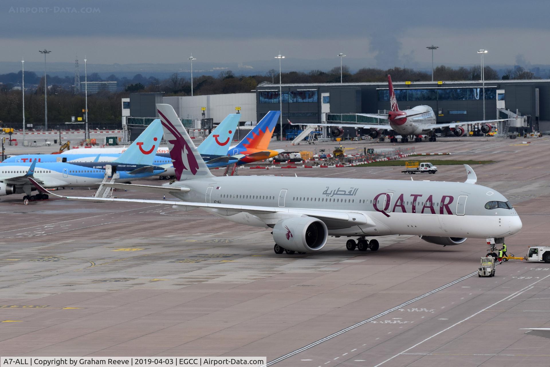 A7-ALL, 2016 Airbus A350-941 C/N 036, Departing from Manchester.