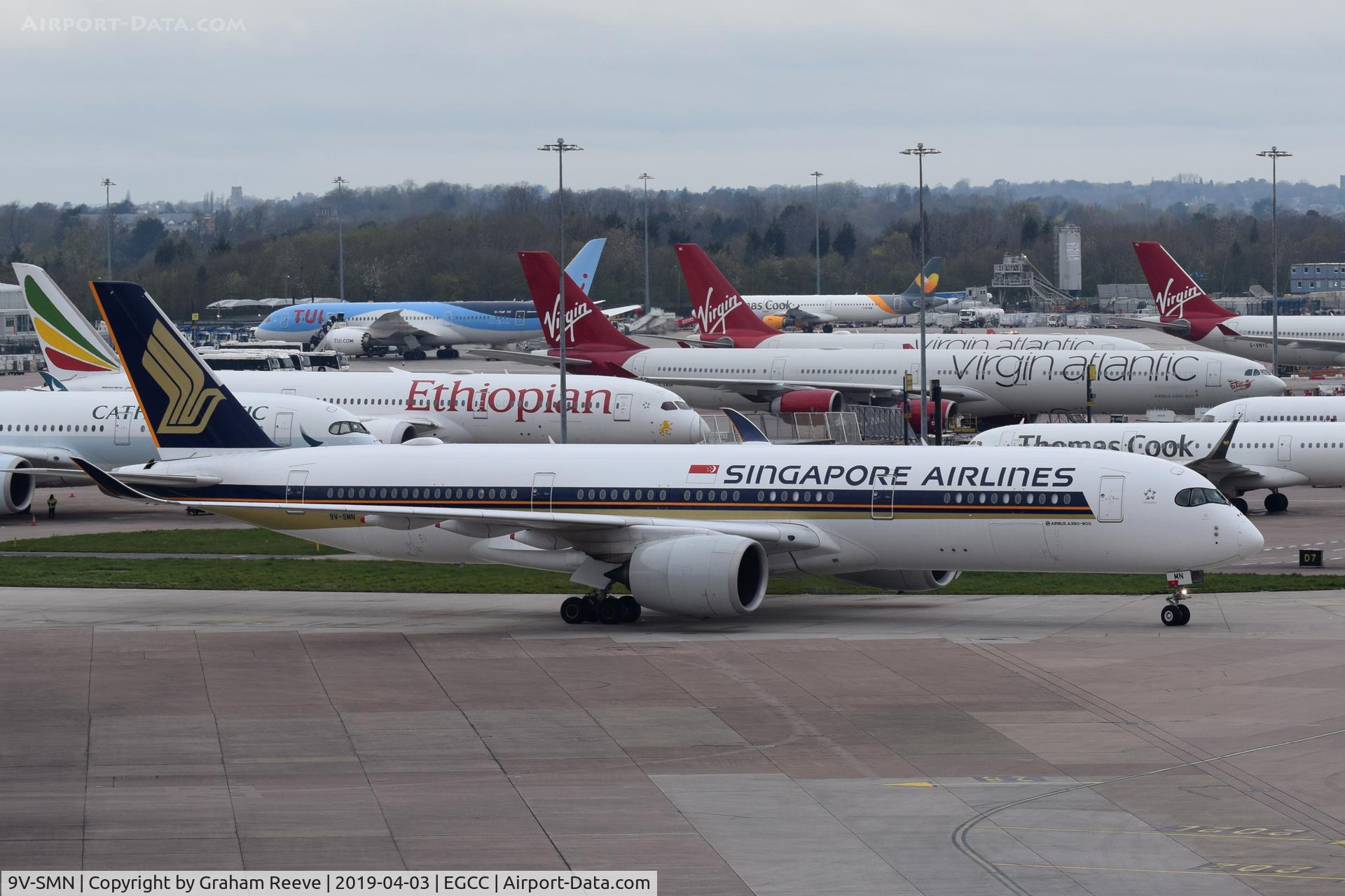 9V-SMN, 2017 Airbus A350-941 C/N 107, Just landed at Manchester.