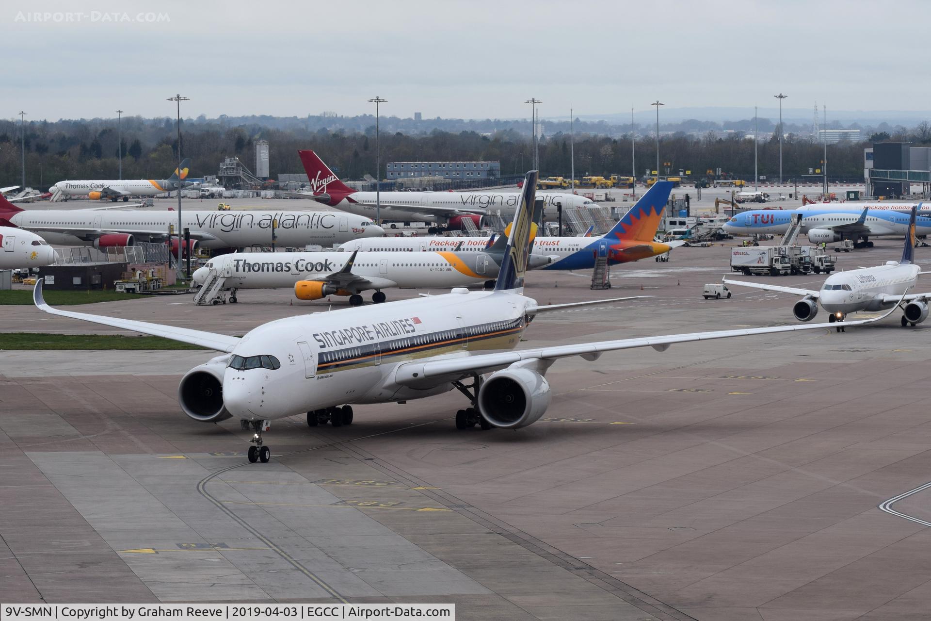 9V-SMN, 2017 Airbus A350-941 C/N 107, Just landed at Manchester.
