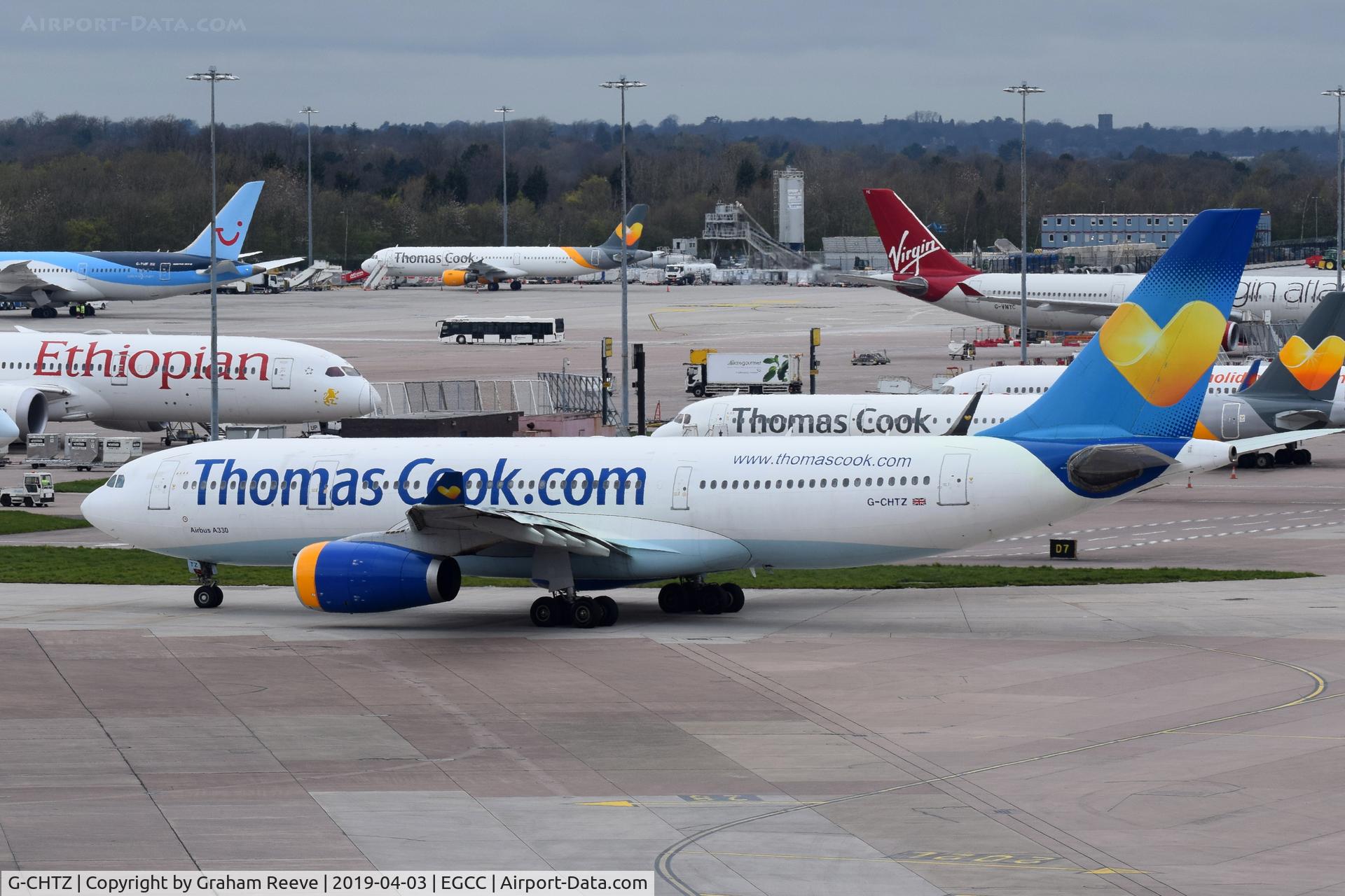 G-CHTZ, 2001 Airbus A330-243 C/N 398, Departing from Manchester.