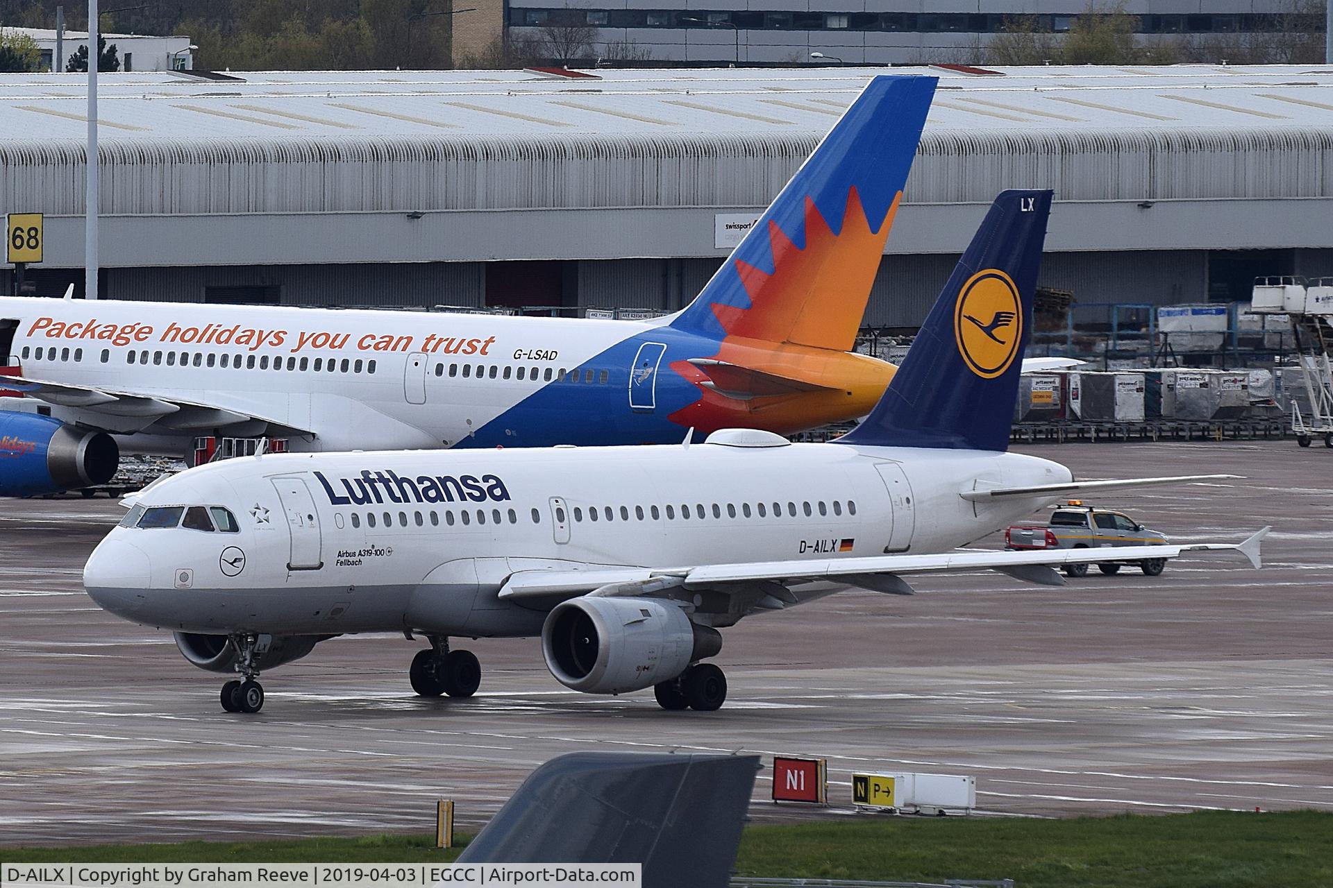 D-AILX, 1998 Airbus A319-114 C/N 860, Departing from Manchester.