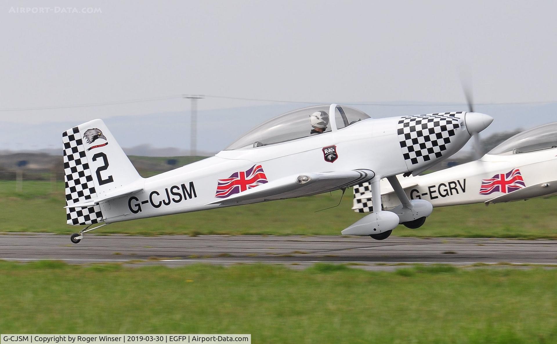 G-CJSM, 2016 Vans RV-8 C/N LAA 303-15296, Raven 2 of Team Raven departing Runway 04.