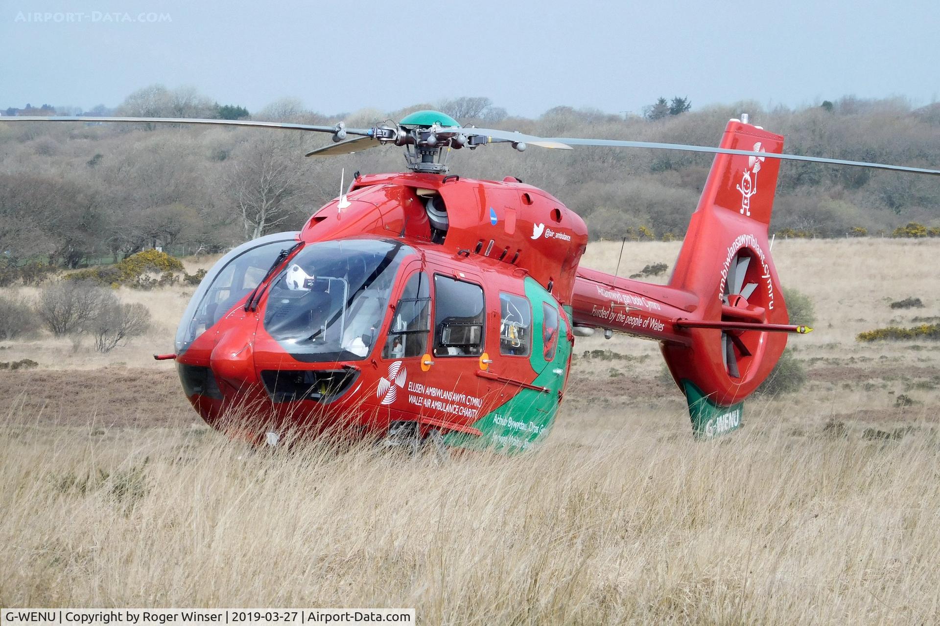 G-WENU, 2016 Airbus Helicopters H-145 (BK-117D-2) C/N 20112, Off airport. Wales Air Ambulance helicopter (Helimed 57). South Gower, Swansea, Wales, UK.