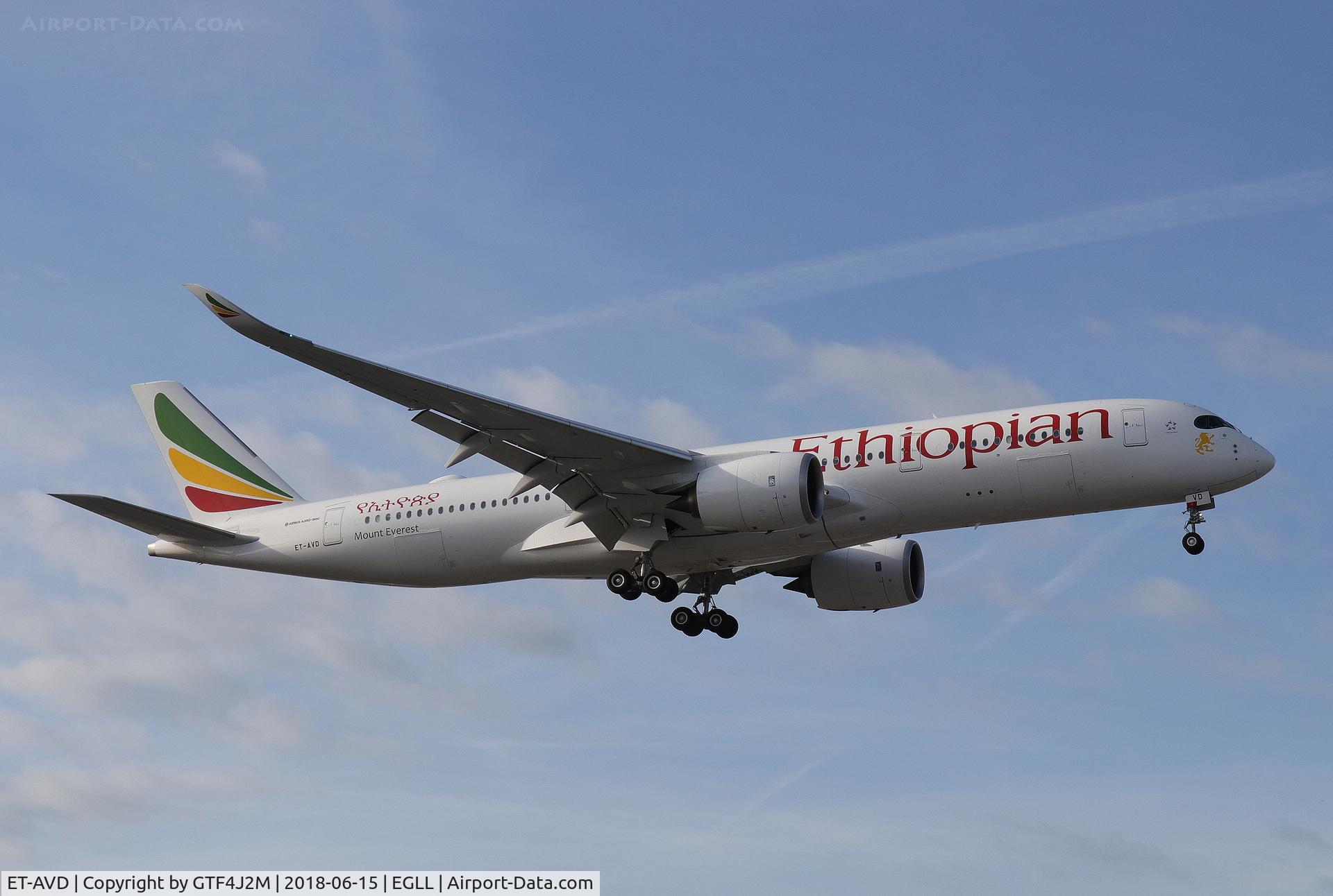 ET-AVD, 2018 Airbus A350-941 C/N 205, ET-AVD at Heathrow 15.6.18