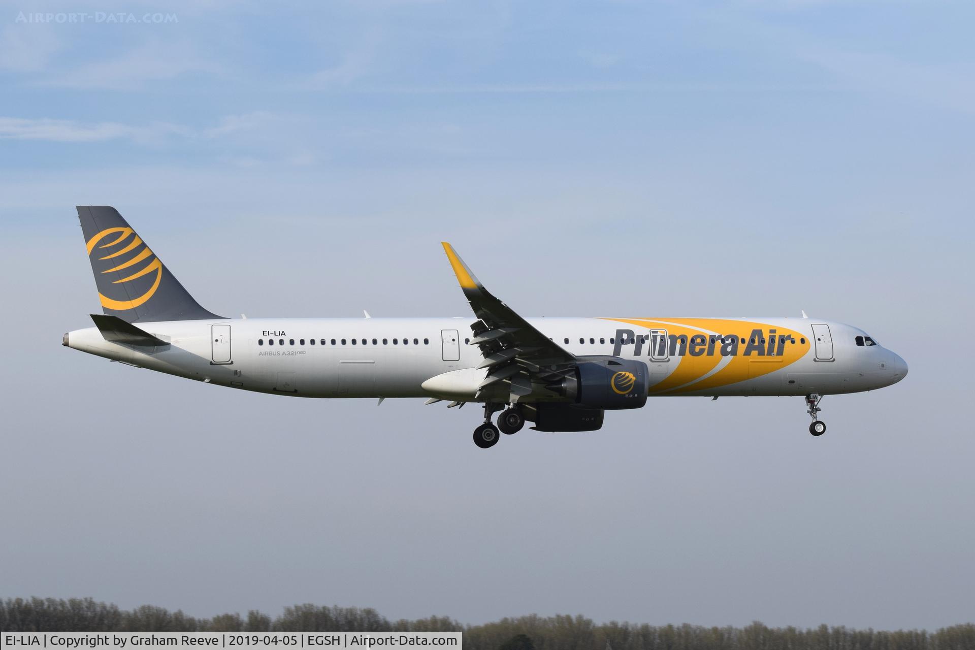 EI-LIA, 2018 Airbus A321-251N C/N 8260, Landing at Norwich.