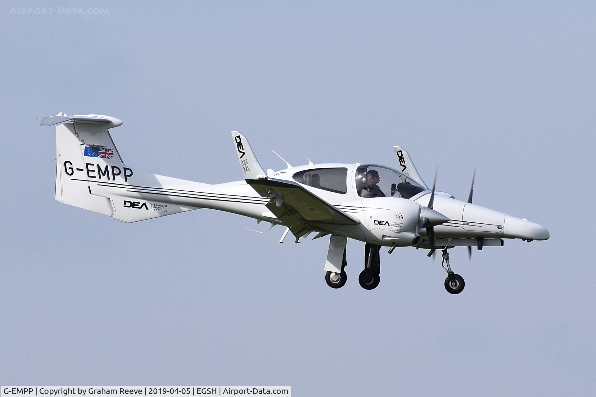 G-EMPP, 2008 Diamond DA-42MPP Guardian Twin Star C/N 42-M011, Landing at Norwich.