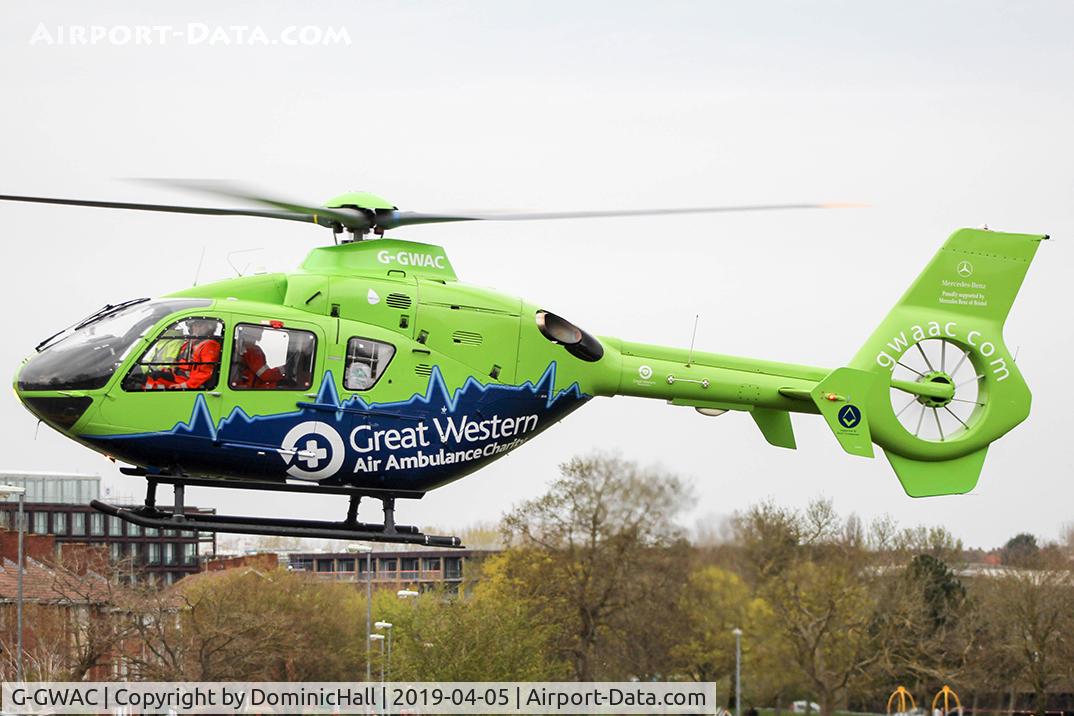 G-GWAC, 2008 Eurocopter EC-135T-2+ C/N 0746, Taking off after a call over South Bristol