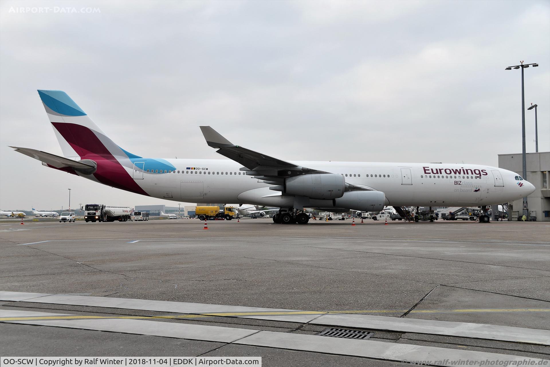 OO-SCW, 2000 Airbus A340-313 C/N 335, Airbus A340-313 - EW EWG Eurowings opby Brussels Airlines Eurowings colors - 335 - OO-SCW - 04.11.2018 - CGN