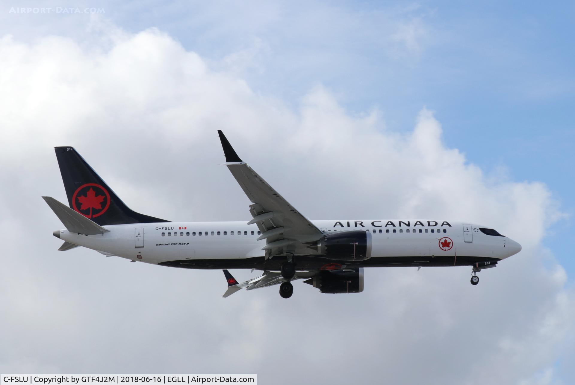 C-FSLU, 2018 Boeing 737-8 MAX C/N 61221, C-FSLU at Heathrow 16.6.18