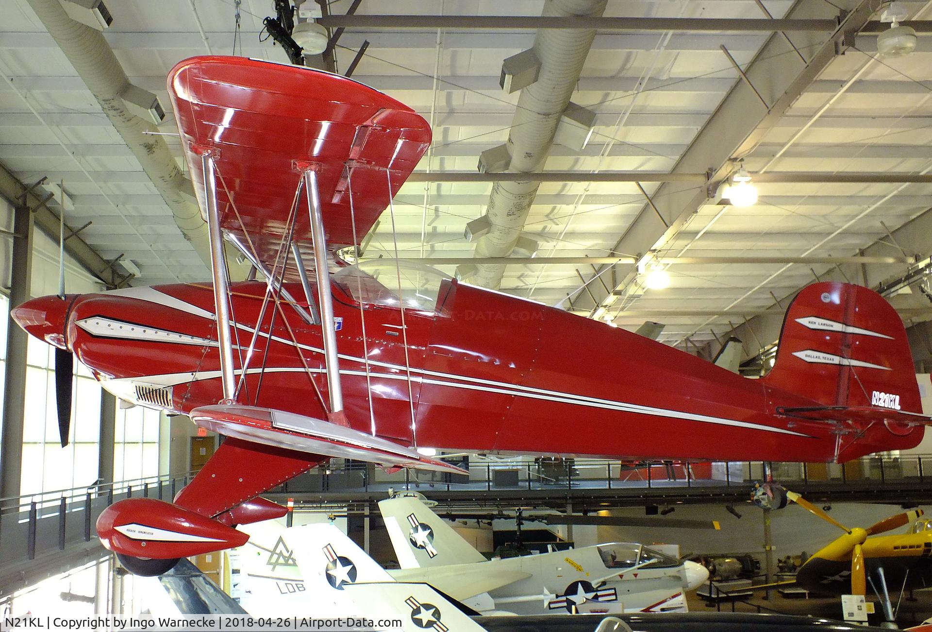 N21KL, 1972 Bucker Bu-133S Jungmeister Replica C/N 222, Larsen Bücker Bü 133S Jungmeister replica, the original radial engine replaced by a Lycoming IO540, at the Frontiers of Flight Museum, Dallas TX