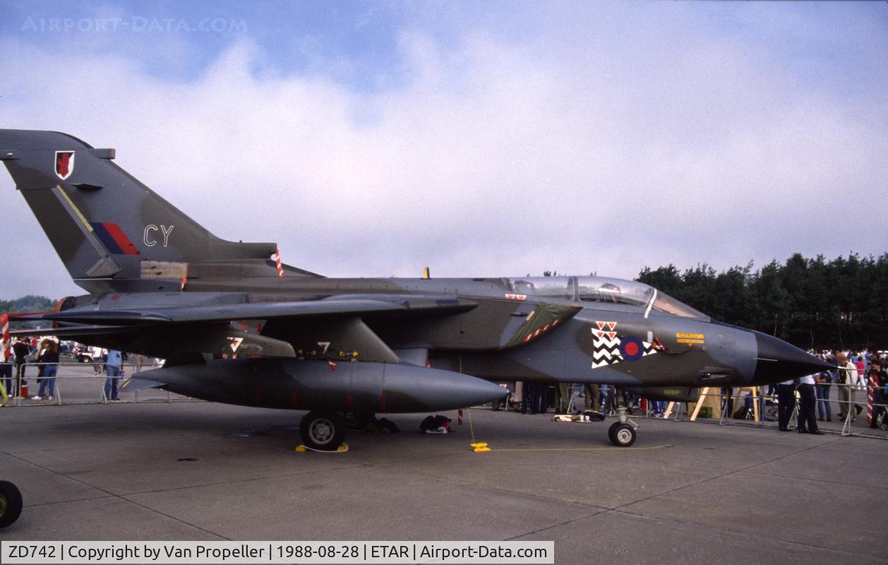 ZD742, 1984 Panavia Tornado GR.1 C/N 364/BT041/3168, RAF Panavia Tornado GR.Mk.1, No 17 sqn, at Ramstein air base, Germany, 1988