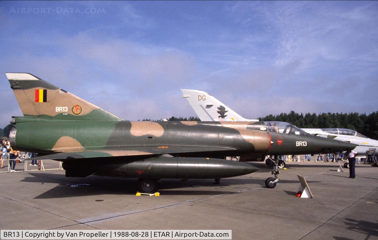 BR13, SABCA Mirage 5BR C/N 313, Belgian Air Force Dassault Mirage 5BR at Ramstein air base, Germany, 1988