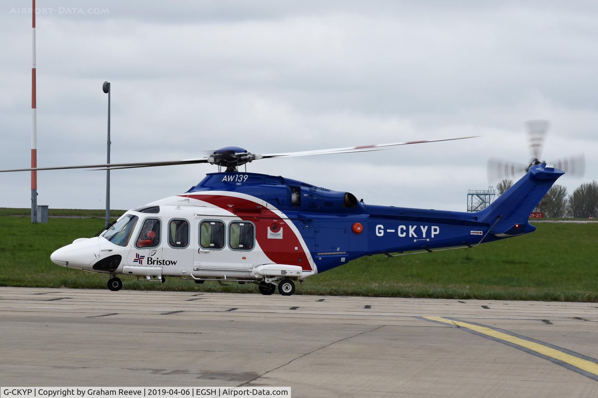 G-CKYP, 2013 AgustaWestland AW-139 C/N 41339, Departing from Norwich.