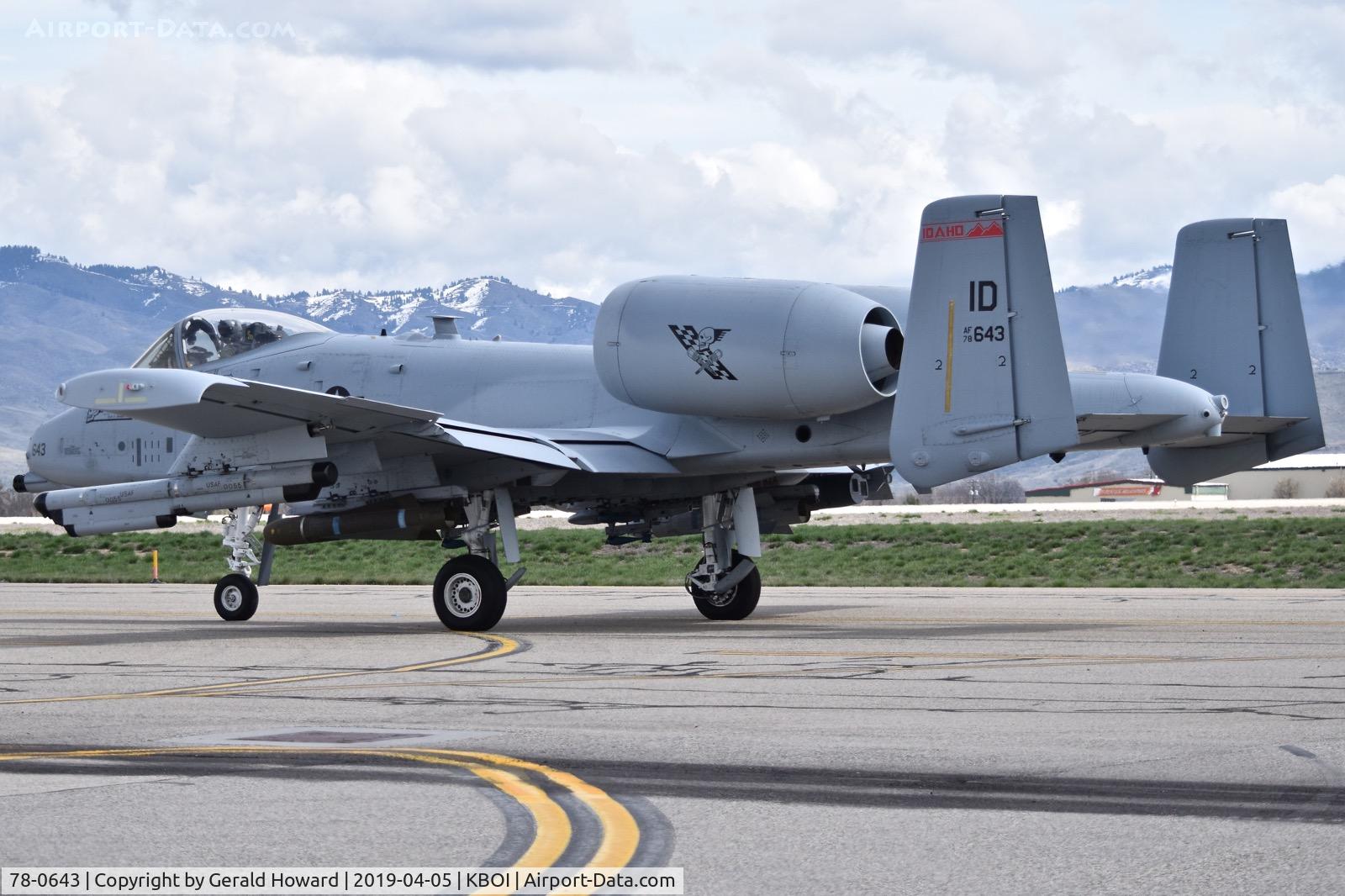78-0643, 1978 Fairchild Republic A-10C Thunderbolt II C/N A10-0263, Taxiing to RWY 10R.  190th Fighter Sq., 124th Fighter Wing, Idaho ANG.