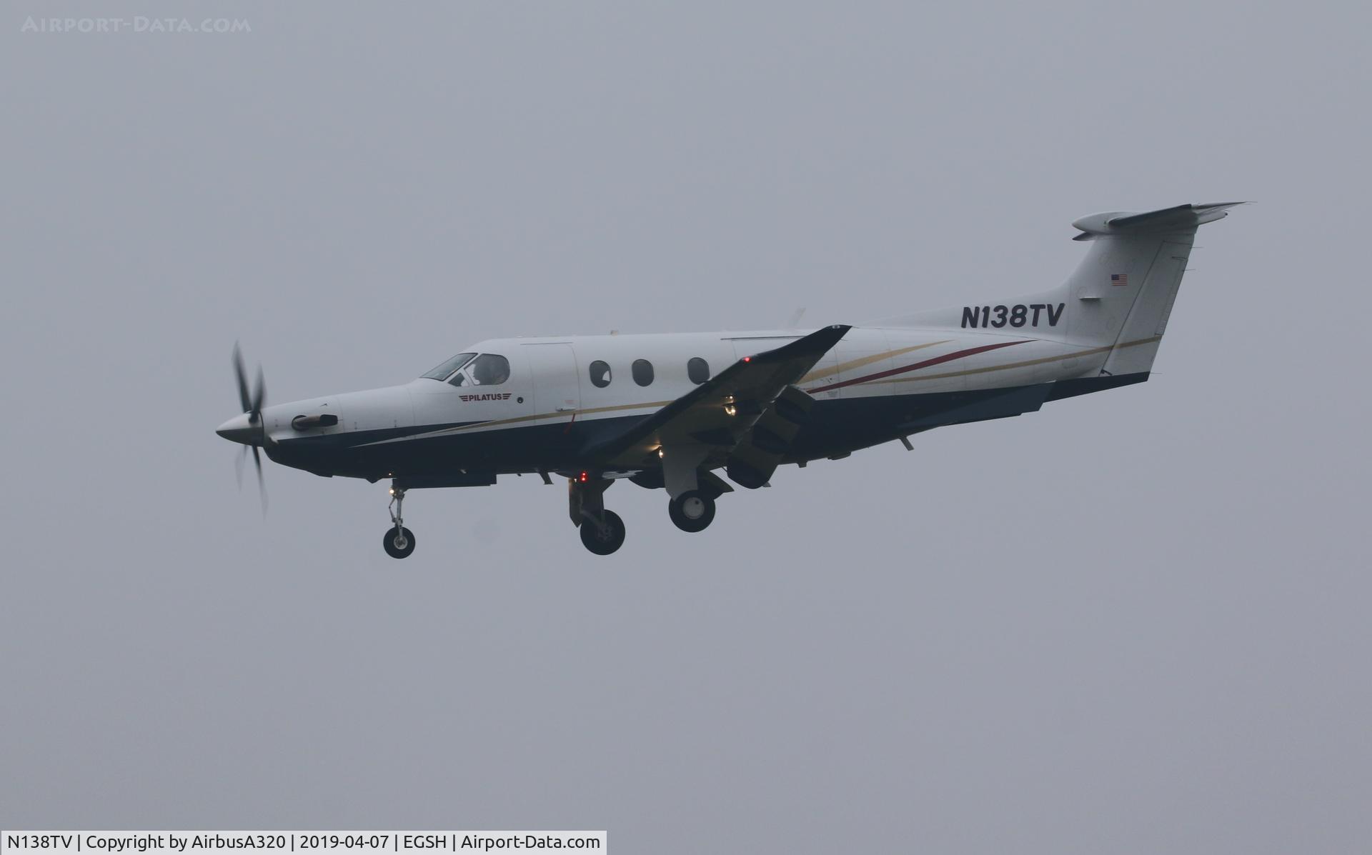N138TV, 2011 Pilatus PC-12/47E C/N 1326, Arriving at Norwich on a misty day