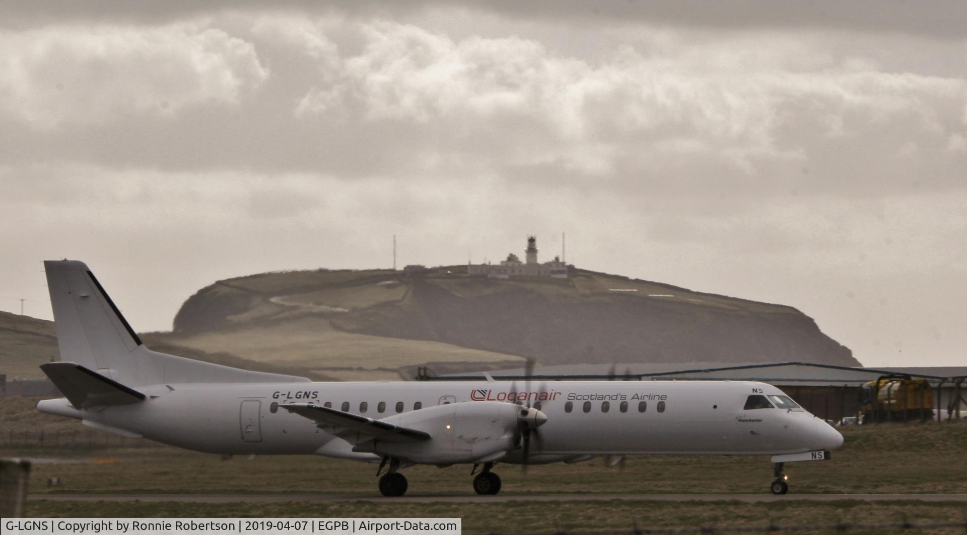 G-LGNS, 1996 Saab 2000 C/N 2000-041, Taxiing for departure from Sumburgh