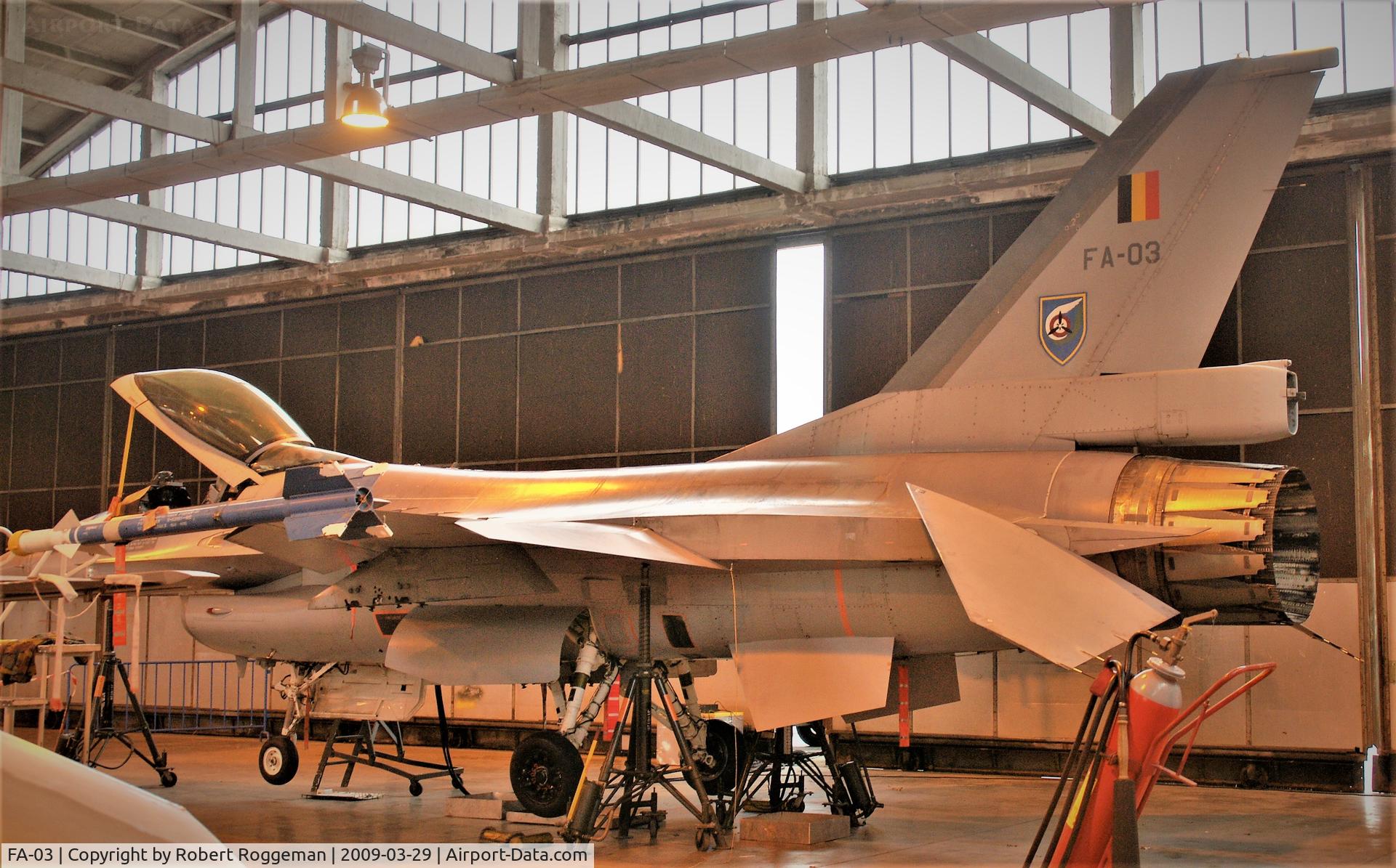FA-03, SABCA F-16A Fighting Falcon C/N 6H-3, SAFFRAANBERG TECHNICAL SCHOOL BAF.
INSTRUCTIONAL AIRFRAME.
