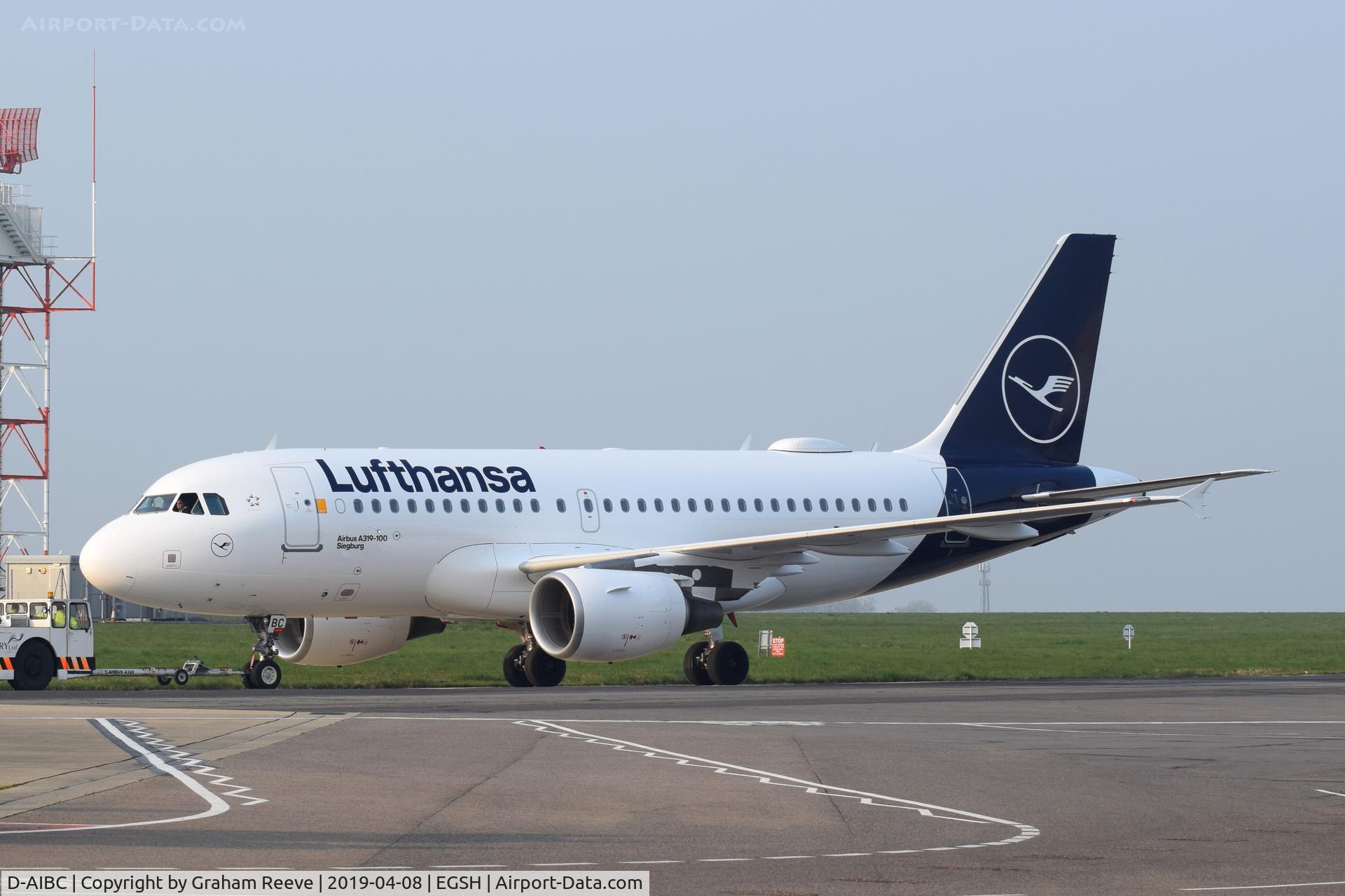 D-AIBC, 2010 Airbus A319-112 C/N 4332, Under tow and in a new scheme.