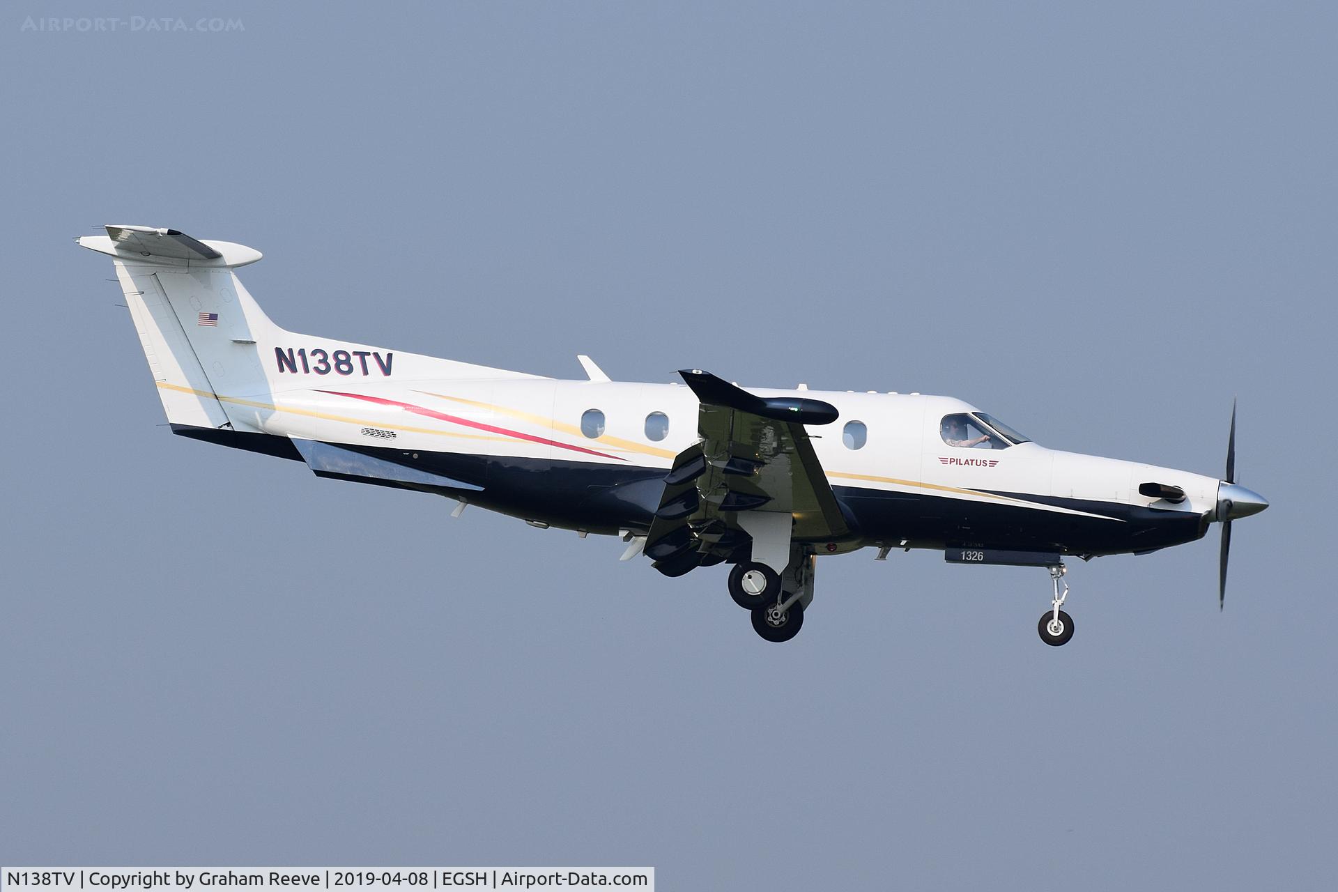 N138TV, 2011 Pilatus PC-12/47E C/N 1326, Landing at Norwich.