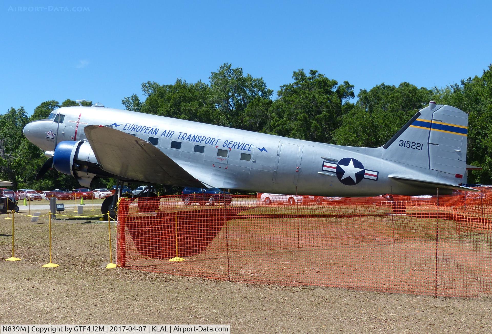 N839M, 1943 Douglas VC-47A Skytrain C/N 20166, N839M  '315221'  USAAF c/s at Florida Air Museum, Lakeland 7.4.17
