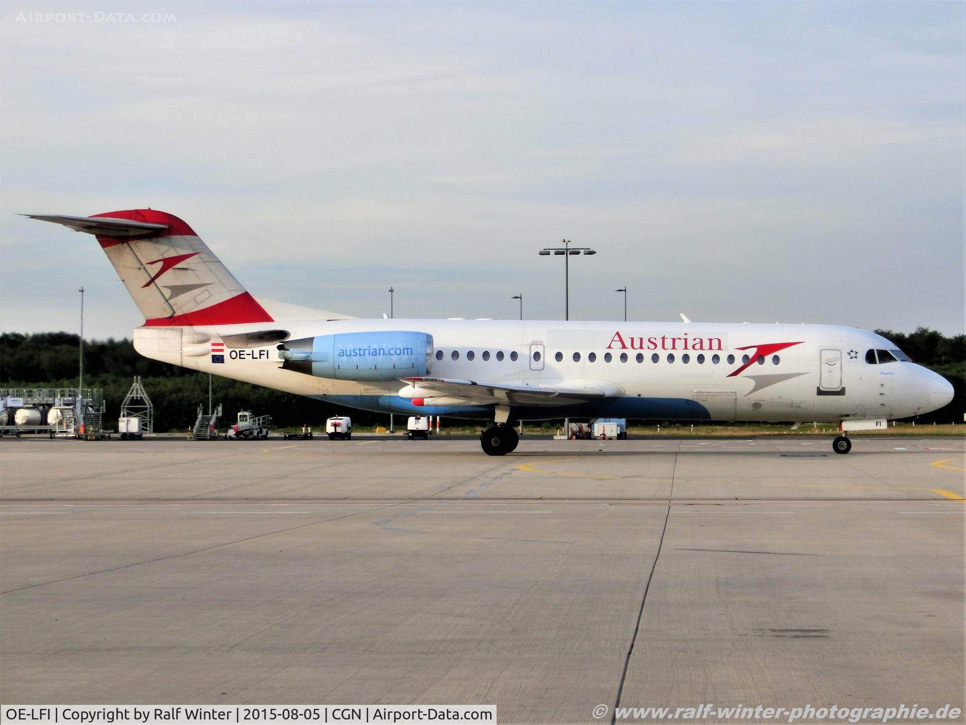 OE-LFI, 1995 Fokker 70 (F-28-0070) C/N 11529, Fokker 70 F28-0070 - OS AUA Austrian Airlines 'Klagenfurt' - 11529 - OE-LFI - 05.08.2015 - CGN