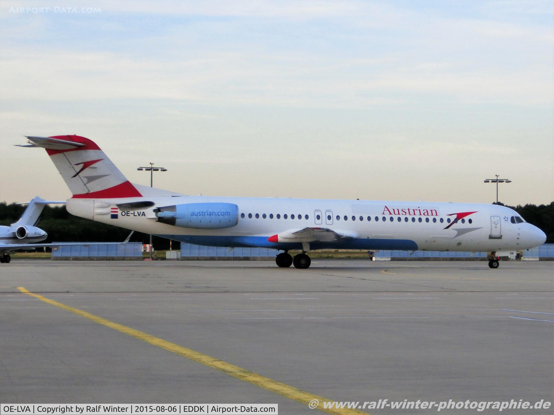 OE-LVA, 1994 Fokker 100 (F-28-0100) C/N 11490, Fokker 100 F28-0100 - VO TVR Austrian Airlines 'Riga' - 11490 - OE-LVA - 06.08.2015 - CGN