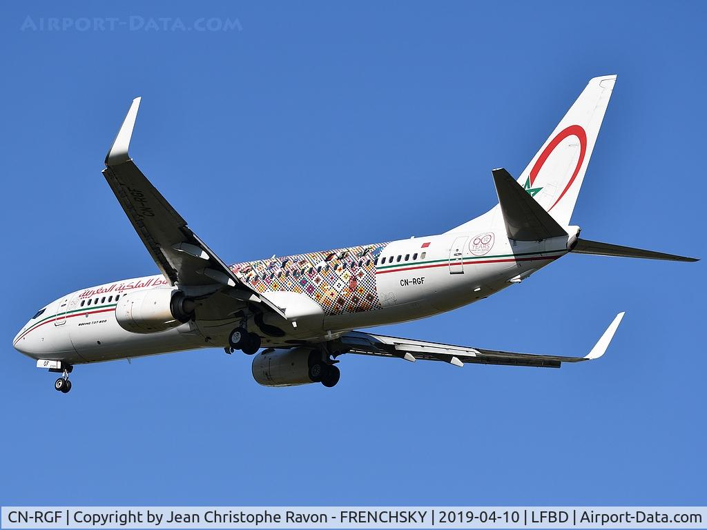 CN-RGF, 2011 Boeing 737-86N C/N 36826, Royal Air Maroc (Wings of African Art Livery) AT792 from Casablanca landing runway 23