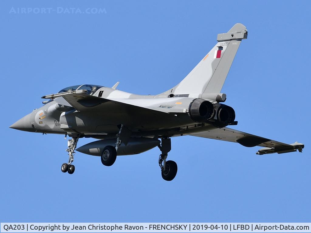 QA203, Dassault Rafale DQ C/N 203, Qatar Emiri Air Force landing runway 23 after training