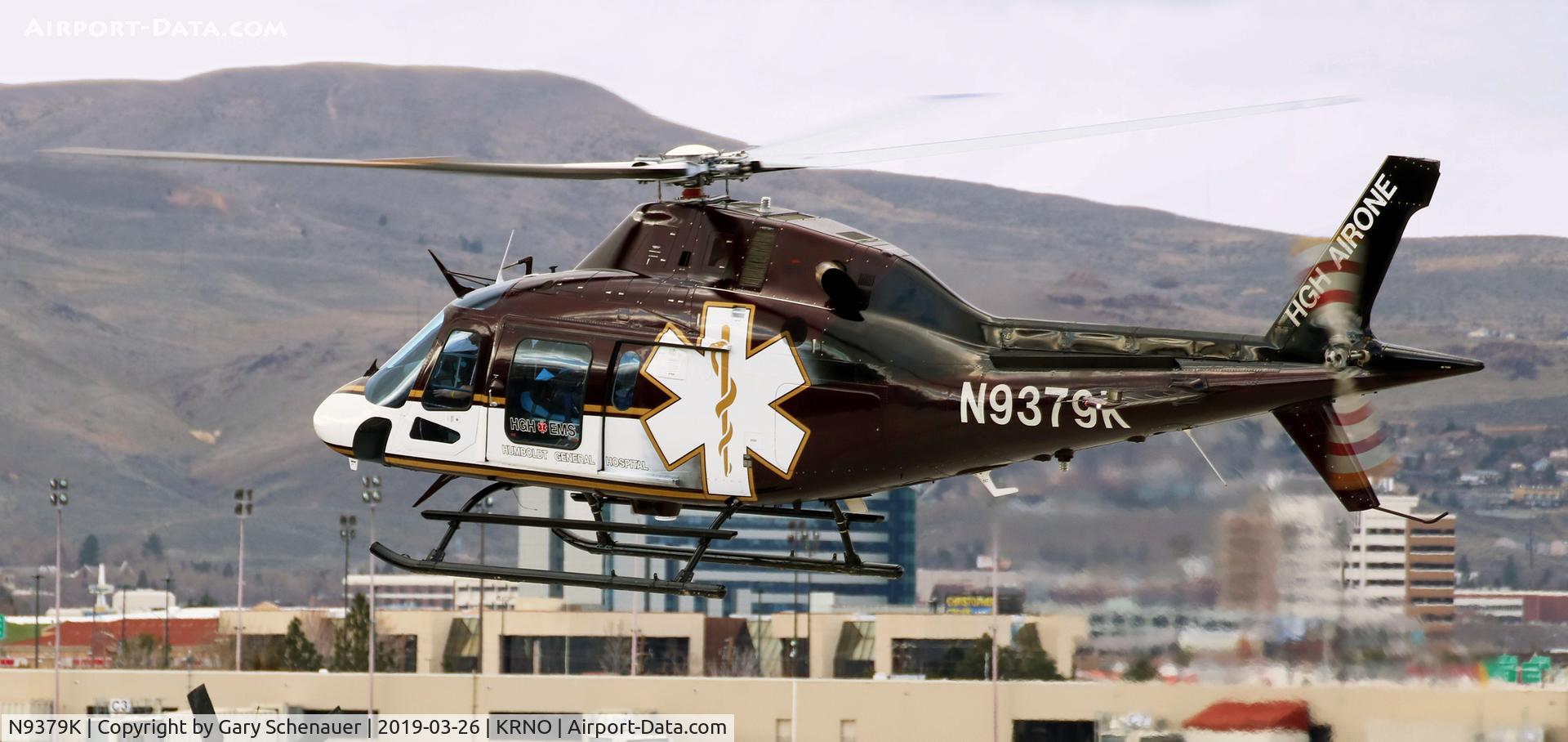 N9379K, AgustaWestland AW-119 MKII Koala C/N 14760, Humboldt General Hospital's AgustaWestland AW119 MKII departing the Atlantic Aviation ramp at RNO.