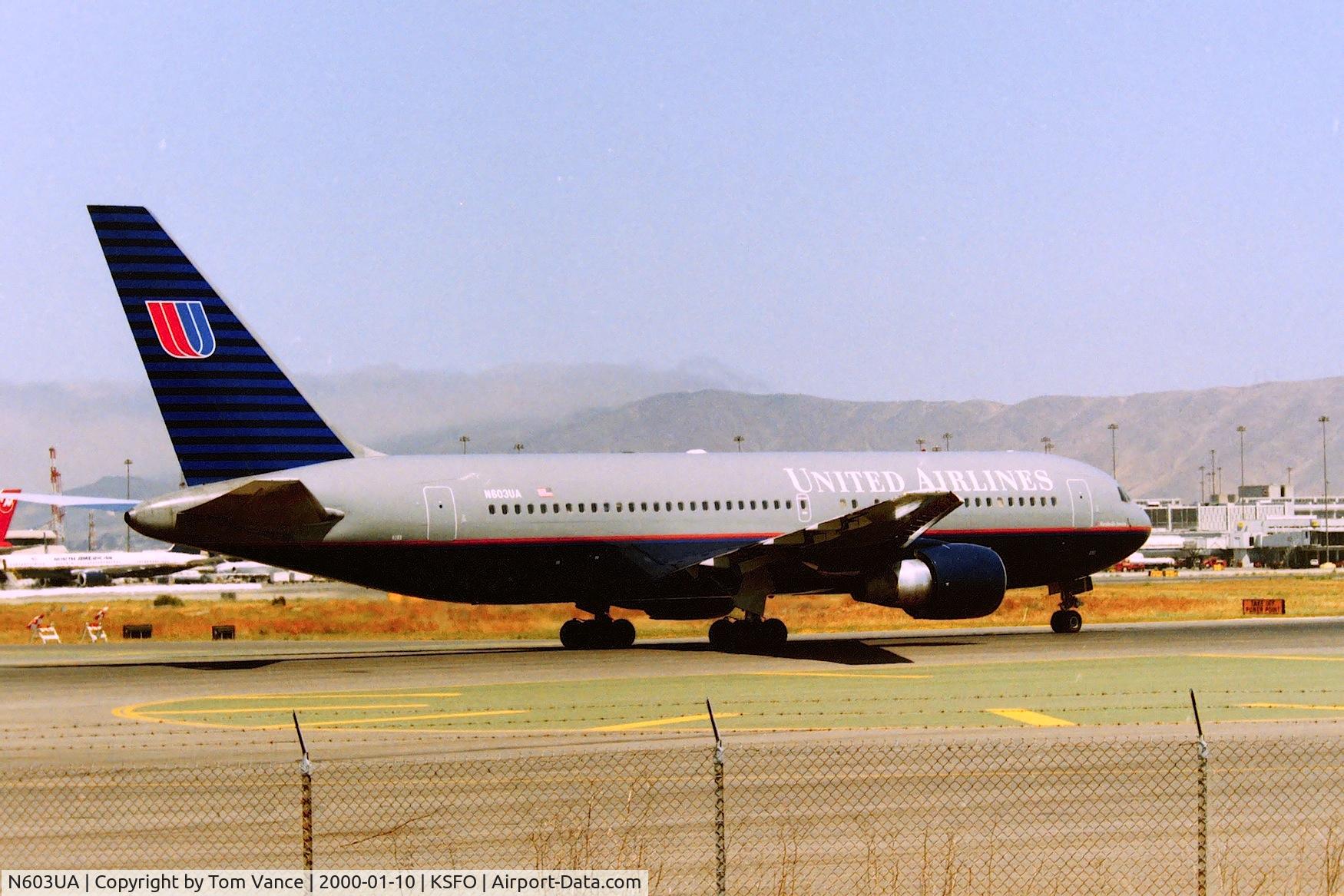 N603UA, 1983 Boeing 767-222 C/N 21864, 767-200 set to depart Runway 1R at SFO
