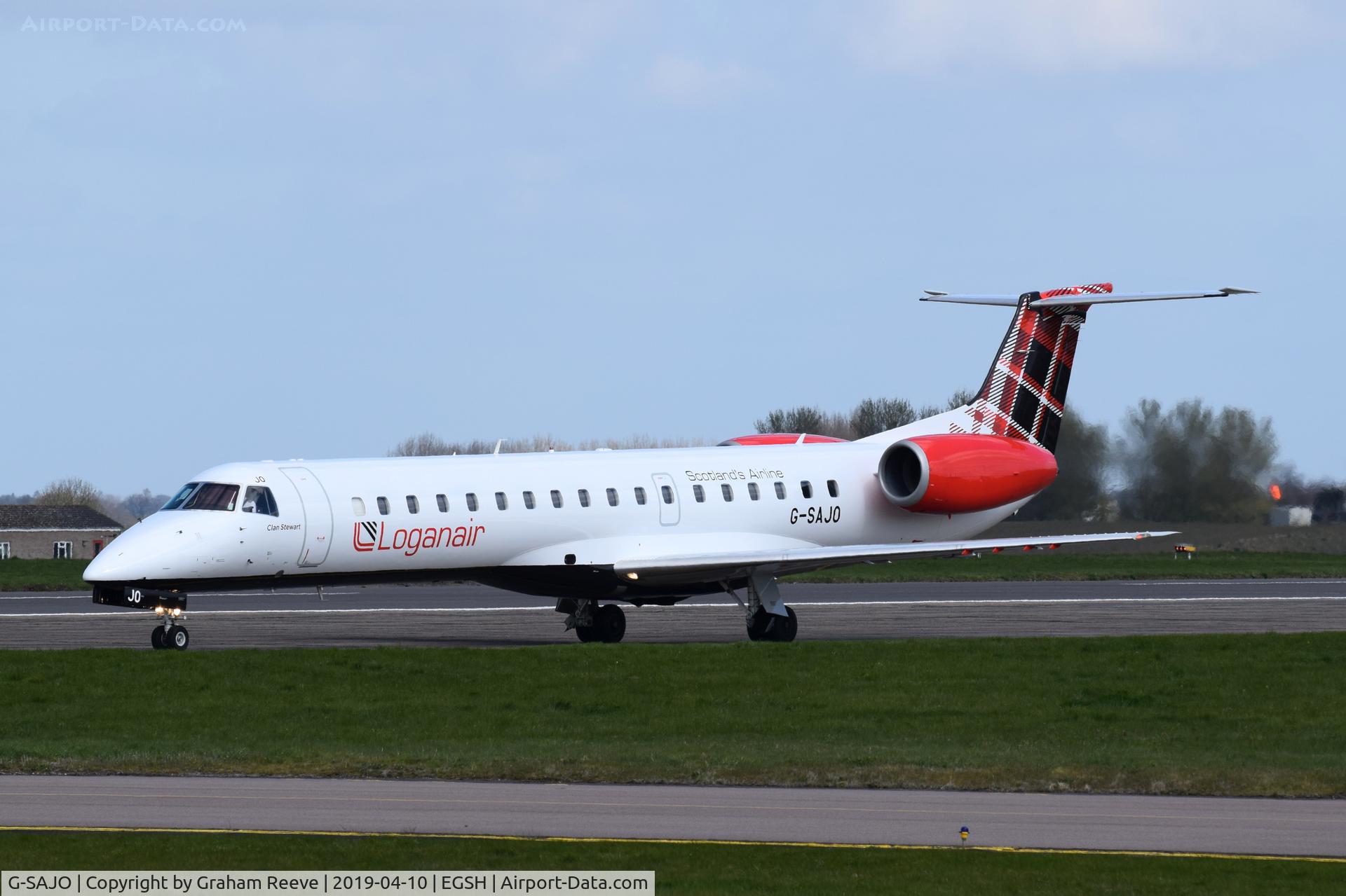 G-SAJO, 2000 Embraer ERJ-145MP (EMB-145MP) C/N 145216, Departing from Norwich.