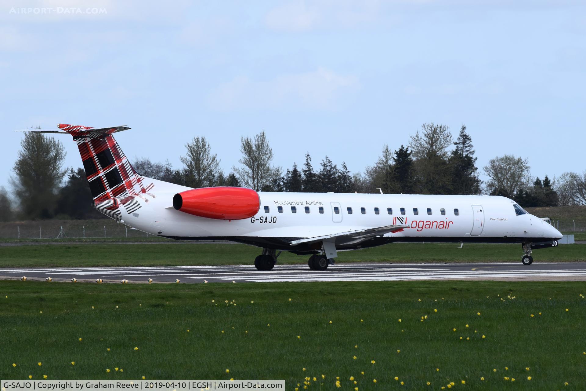 G-SAJO, 2000 Embraer ERJ-145MP (EMB-145MP) C/N 145216, Departing from Norwich.