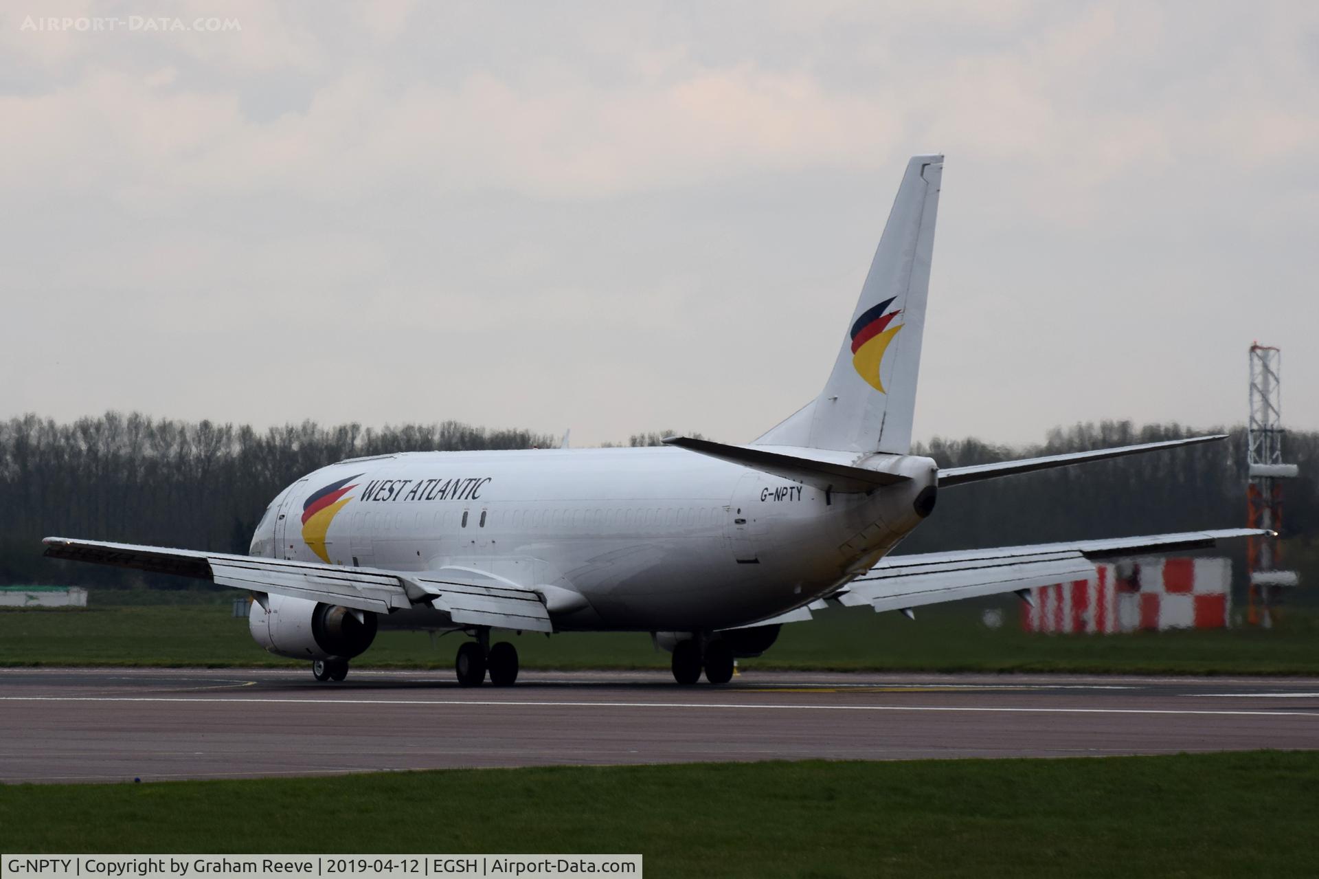 G-NPTY, 1991 Boeing 737-436 C/N 25267, Just landed at Norwich.