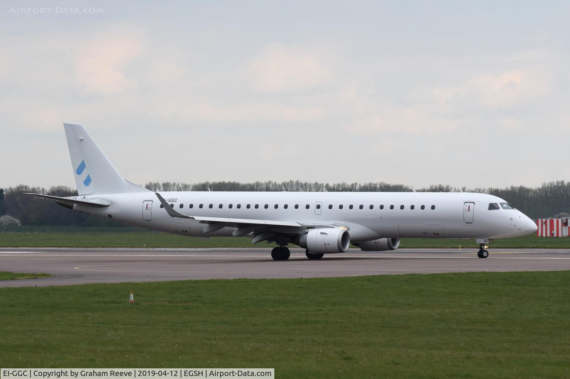 EI-GGC, 2008 Embraer 195LR (ERJ-190-200LR) C/N 19000213, Just landed at Norwich.