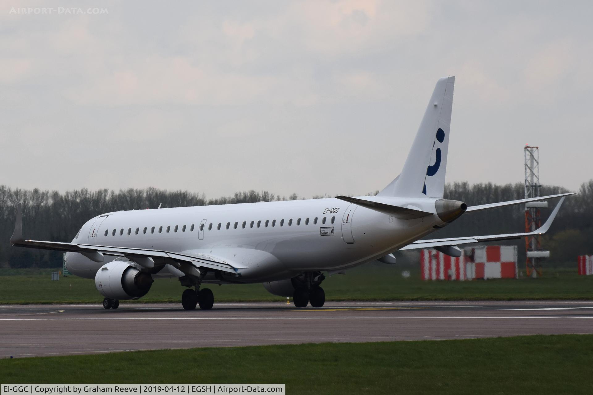 EI-GGC, 2008 Embraer 195LR (ERJ-190-200LR) C/N 19000213, Just landed at Norwich.