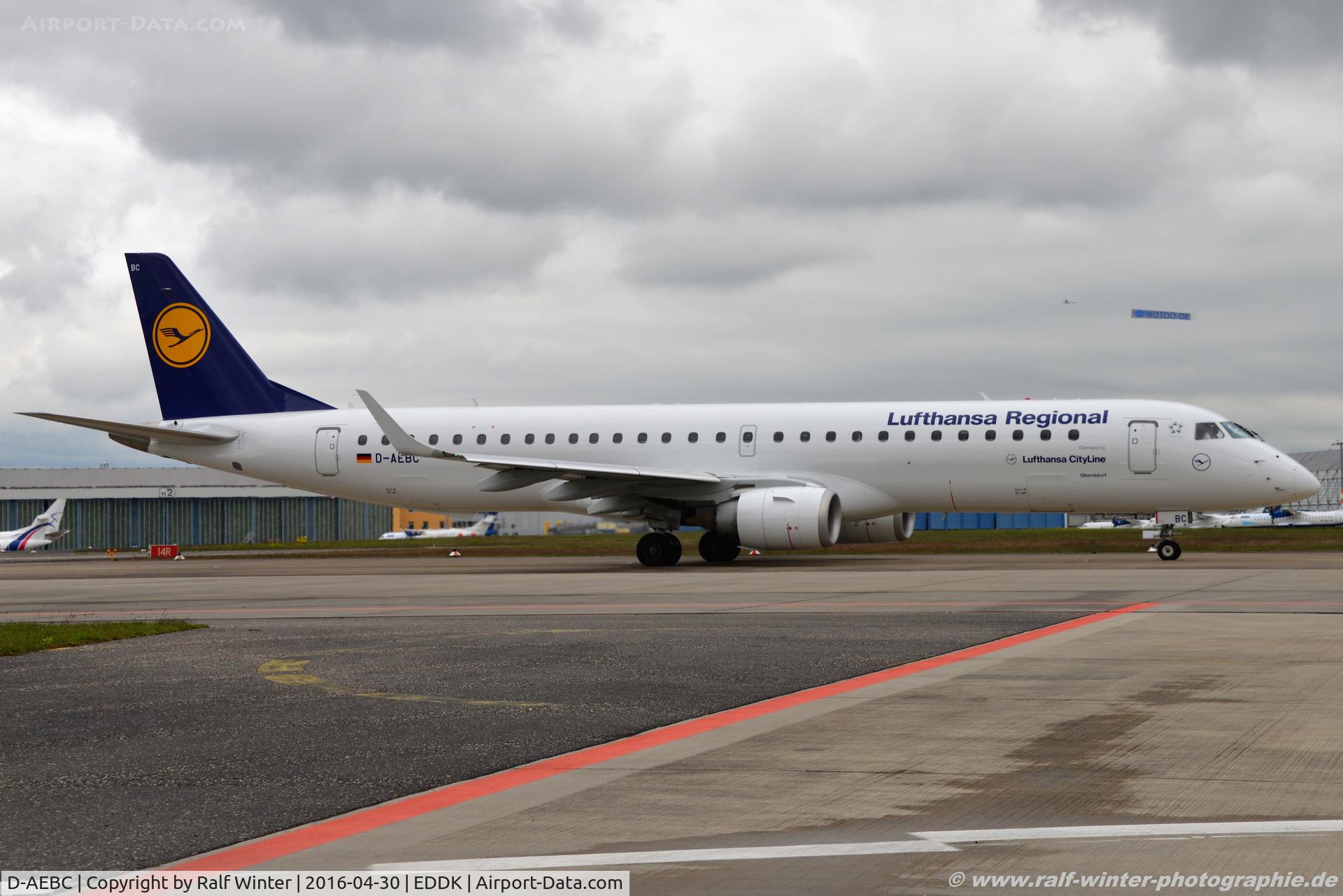 D-AEBC, 2009 Embraer 195LR (ERJ-190-200LR) C/N 19000320, Embraer ERJ-195LR 190-200LR - CL CLH Lufthansa Cityline 'Oberstdorf' - 19000320 - D-AEBC - 30.04.2016 - CGN