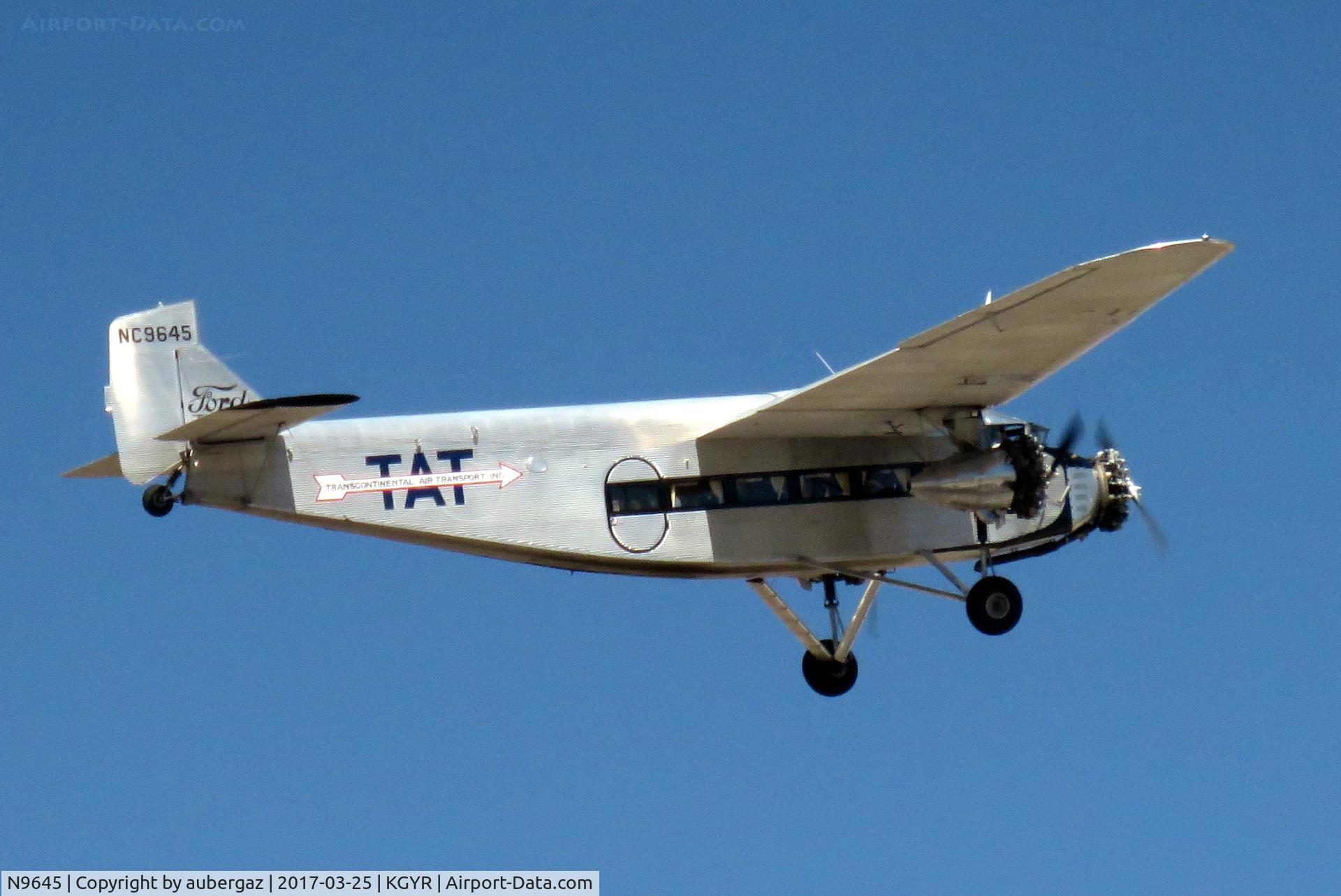 N9645, 1928 Ford 5-AT-B Tri-Motor C/N 8, Departure during scenic flight out of Goodyear Airport (Phoenix, AZ)