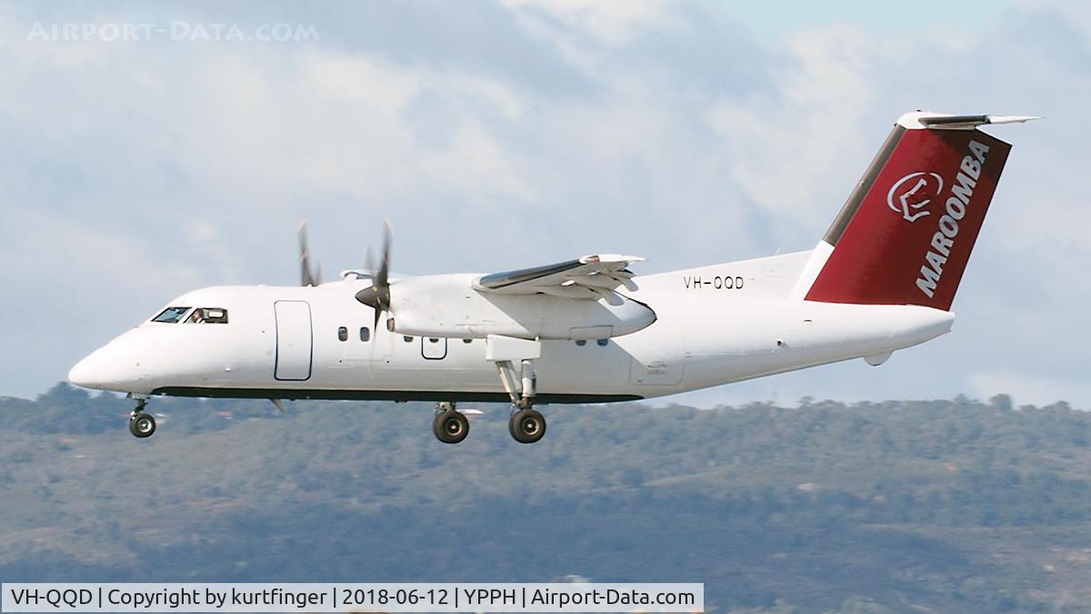 VH-QQD, 1991 De Havilland Canada DHC-8-102 Dash 8 Dash 8 C/N 245, Short final runway 03, Perth International Airport.