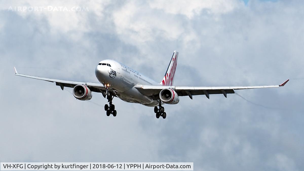 VH-XFG, 2013 Airbus A330-243 C/N 1407, On final for runway 03, Perth International Airport. The photo was taken from the Dunreath viewing platform.