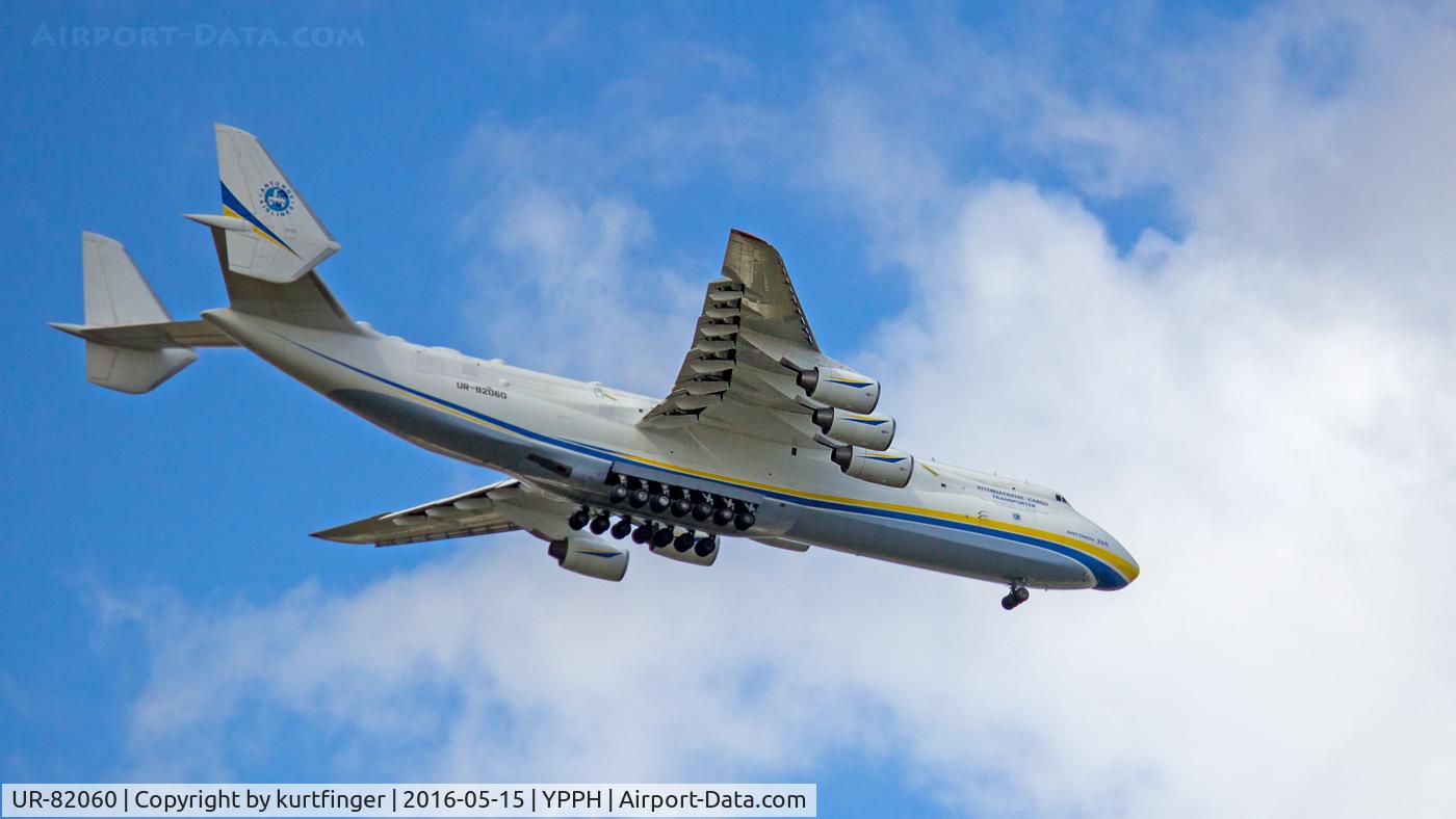 UR-82060, 1988 Antonov An-225 Mriya C/N 19530503763, An-225 UR-82060. Drew a huge crowd all around Perth International Airport. The photo was taken at West Swan Road, Caversham approximate 10 minutes from the threshold of runway 21, Perth airport.